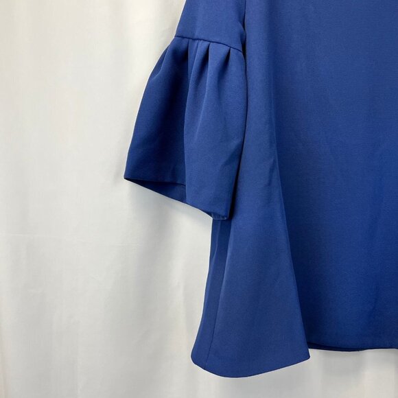 Edit Womens Blue 3/4 Bell Sleeve Crew Neck Back Zip Blouse Top Size Small - Picture 6 of 9